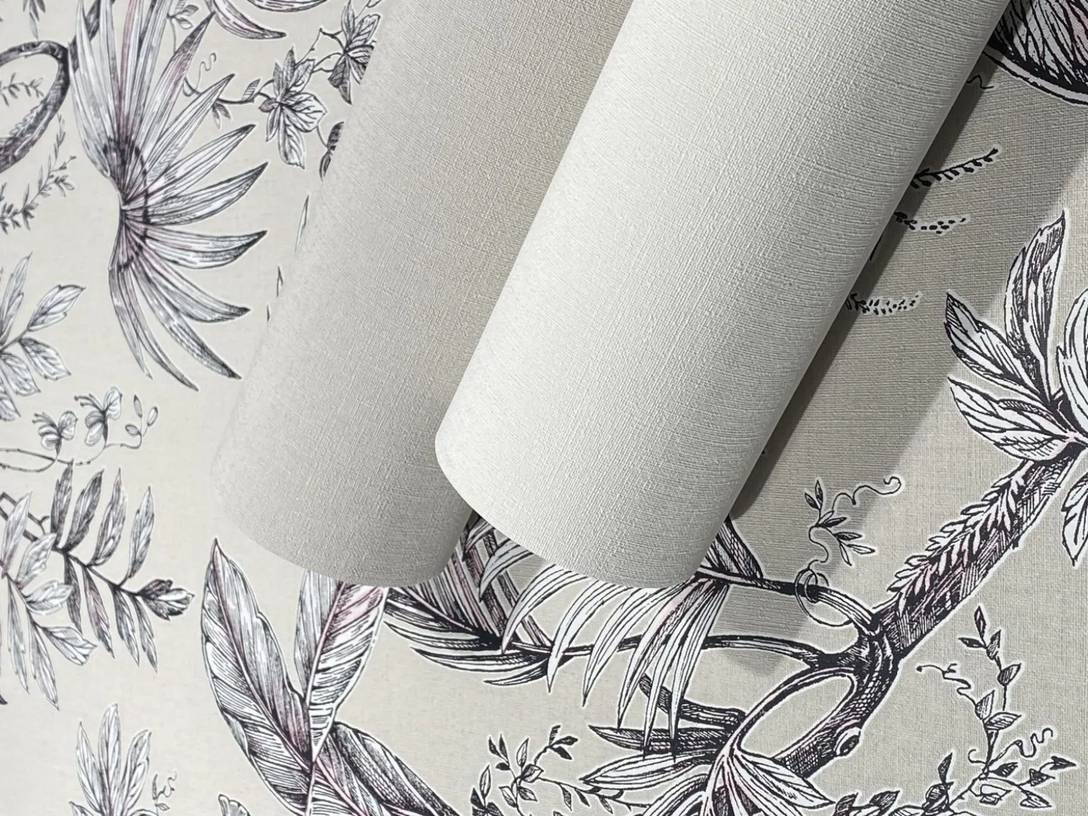 Vliestapete Blätter Floral Beige Schwarz Weiß 82338