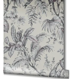 Vliestapete Blätter Floral Beige Schwarz Weiß 82338
