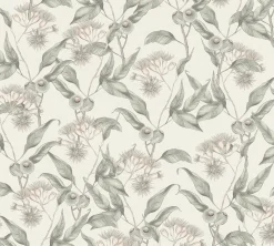 Vliestapete Blätter Floral Beeren Weiß Grau 39430-4
