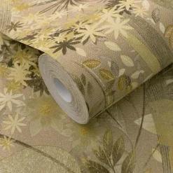 Vliestapete Blätter Floral Beige Gelb Braun 10506-20