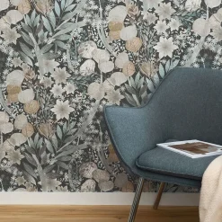 Vliestapete Blätter Floral Blau Grau Braun 10506-44