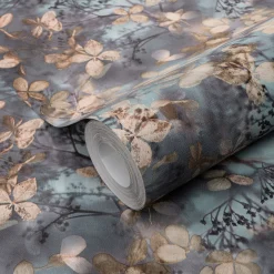 Vliestapete Blätter Floral Blau Beige Grau 10415-08