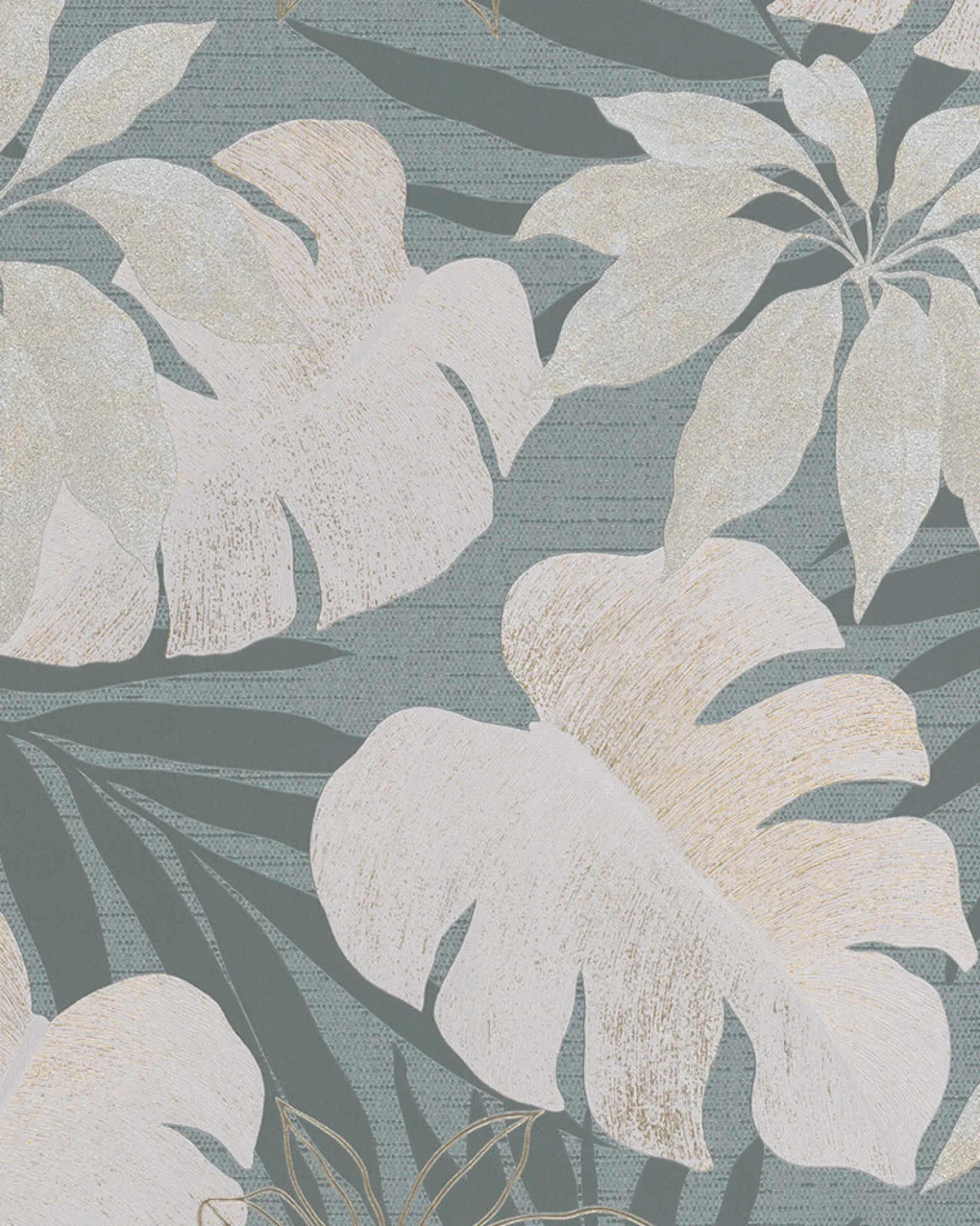 Vliestapete Blätter Floral blau gold metallic 31601