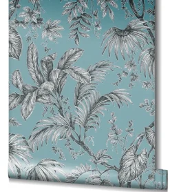 Vliestapete Blätter Floral Blau Schwarz Weiß 82340