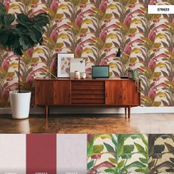 Vliestapete Blätter Floral braun rot weiß 37862-2