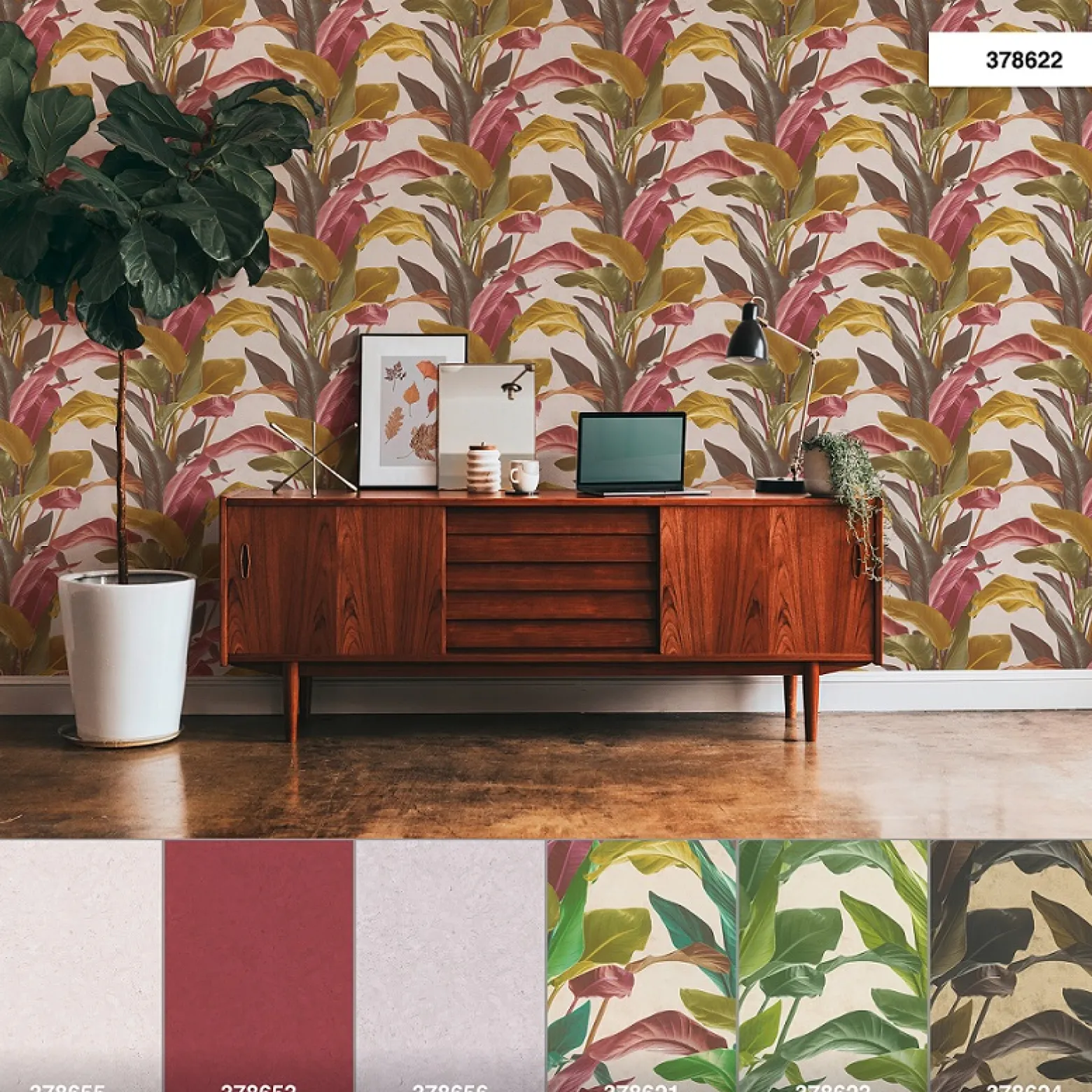 Vliestapete Blätter Floral braun rot weiß 37862-2