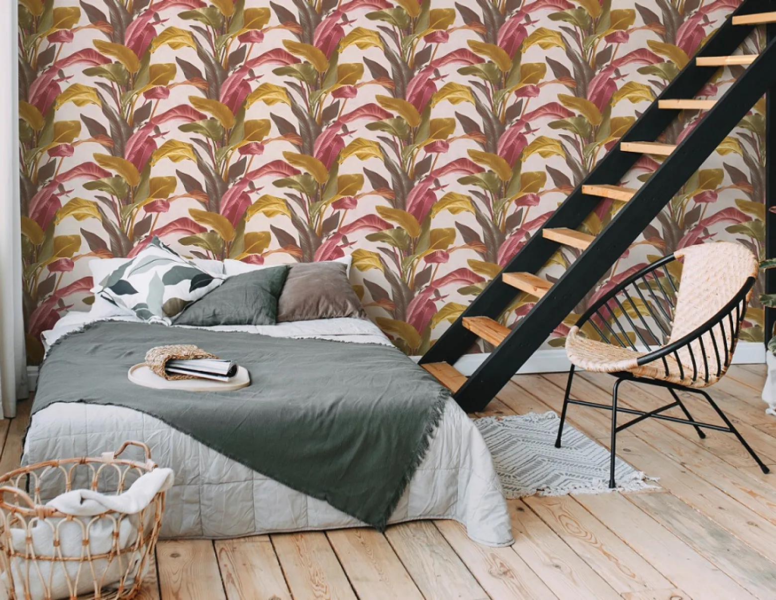 Vliestapete Blätter Floral braun rot weiß 37862-2