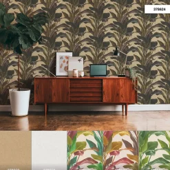 Vliestapete Blätter Floral braun gold Metallic 37862-4