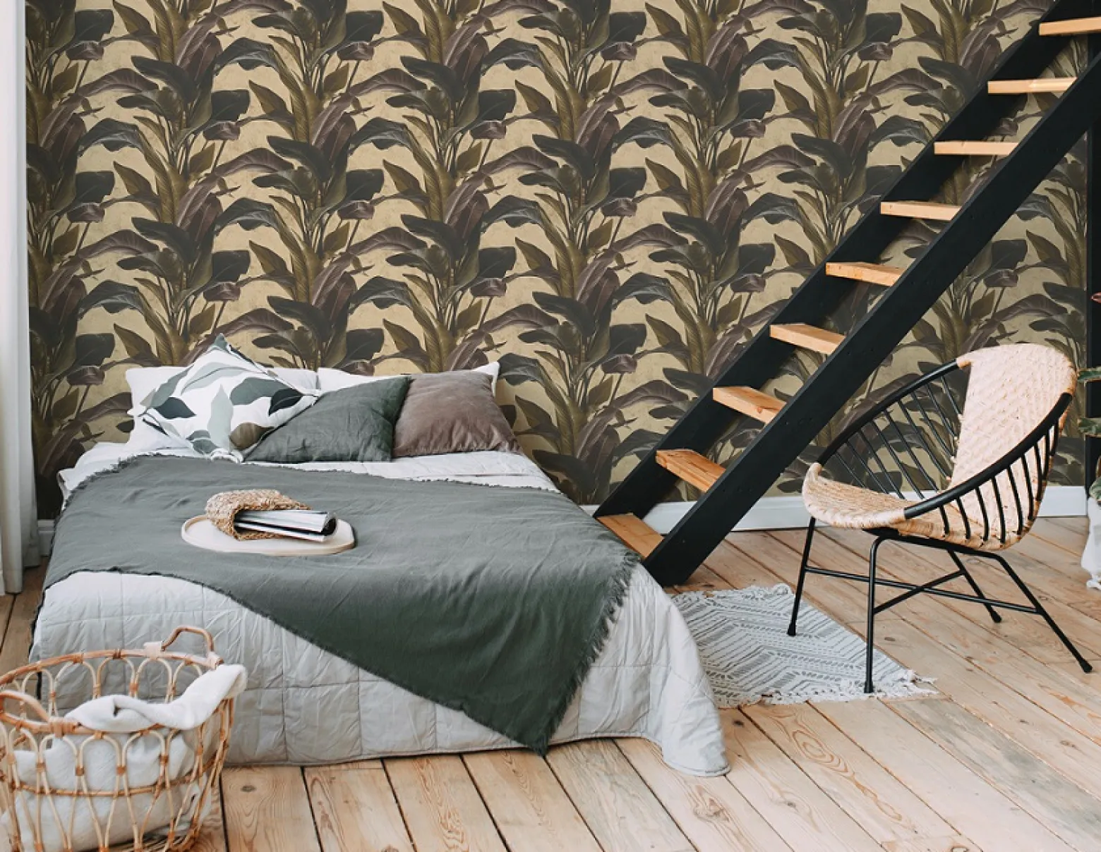 Vliestapete Blätter Floral braun gold Metallic 37862-4