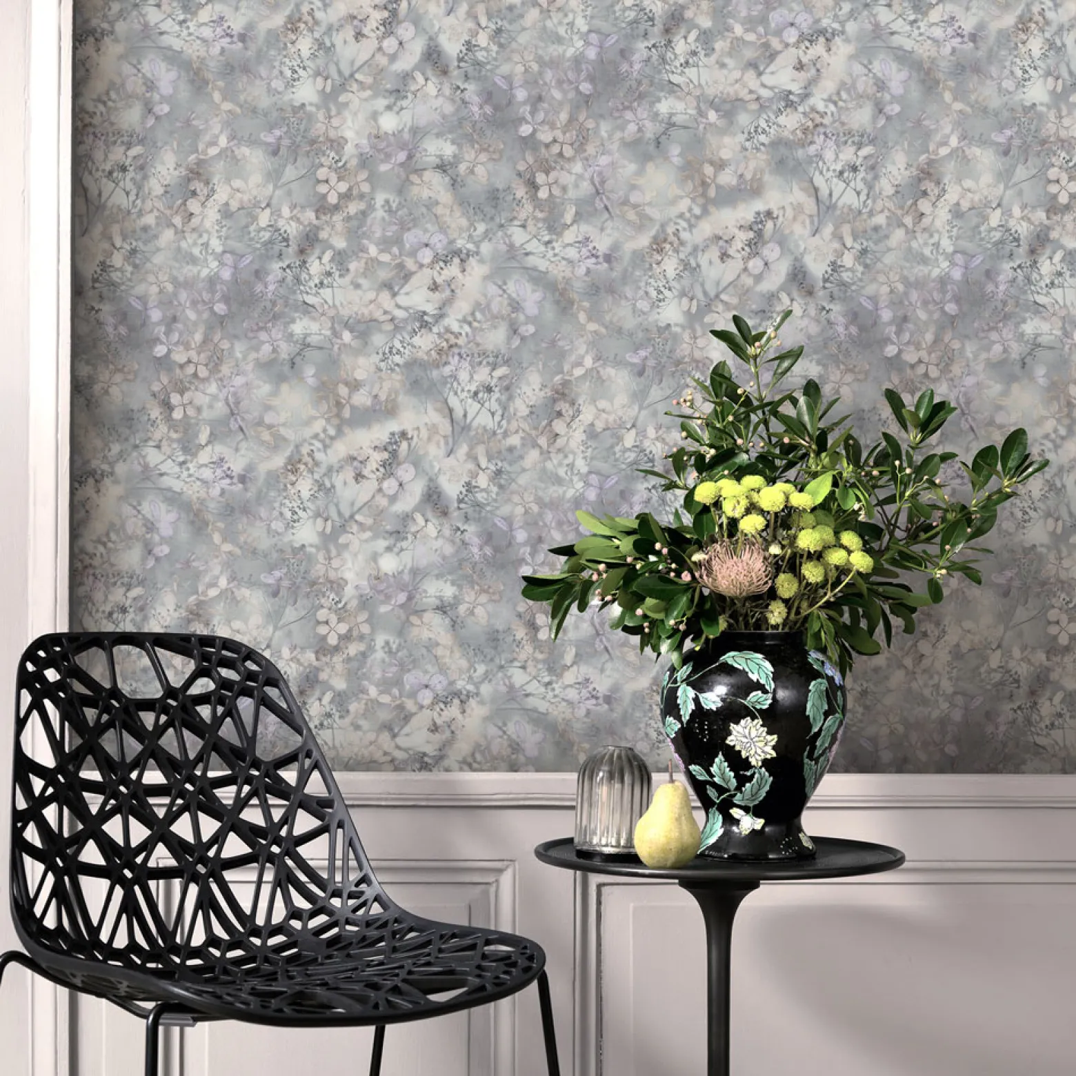 Vliestapete Blätter Floral Grau Lila Creme 10415-31