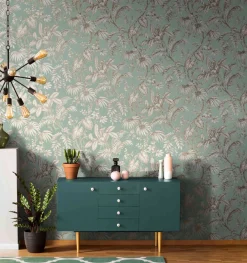 Vliestapete Blätter Floral Grün Gold Metallic 82341