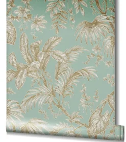 Vliestapete Blätter Floral Grün Gold Metallic 82341