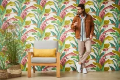 Vliestapete Blätter Floral grün rot weiß 37862-1