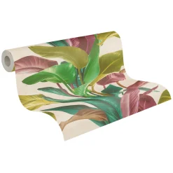 Vliestapete Blätter Floral grün rot weiß 37862-1