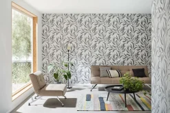 Vliestapete Blätter Floral grau-weiß silber Marburg 32201