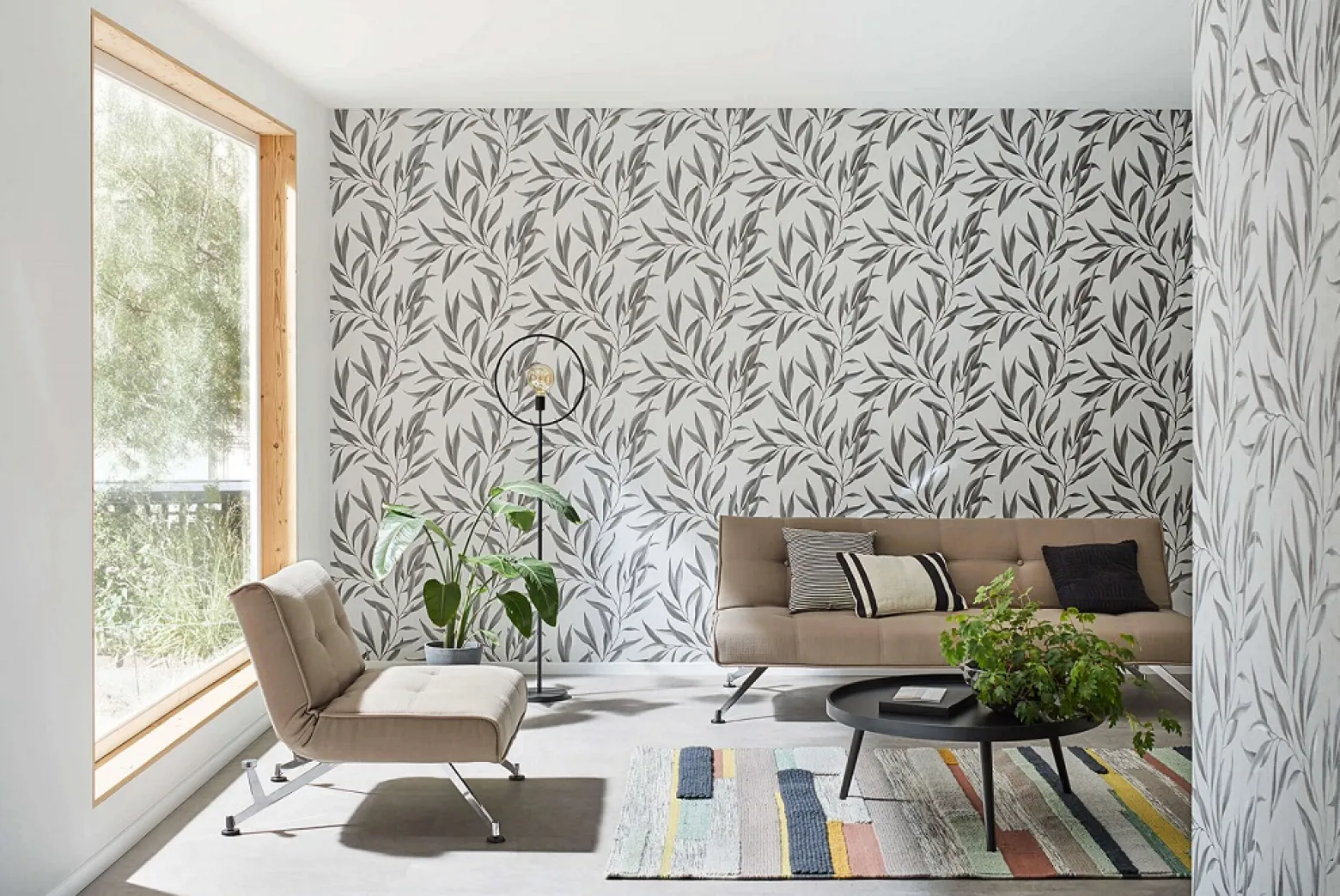 Vliestapete Blätter Floral grau-weiß silber Marburg 32201