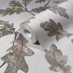 Vliestapete Blätter Floral Grau Beige Braun 35386