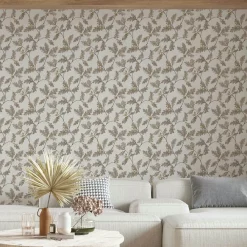 Vliestapete Blätter Floral Grau Beige Braun 35386