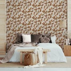 Vliestapete Blätter Floral Grau Braun Rot 35398