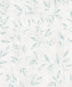 Vliestapete Blätter Floral Metallic weiß blau 32631