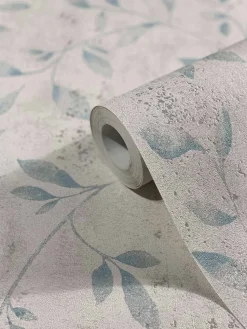 Vliestapete Blätter Floral Metallic weiß blau 32631