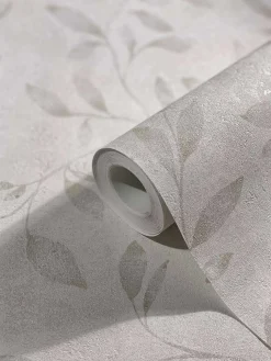 Vliestapete Blätter Floral Metallic weiß grau 32632