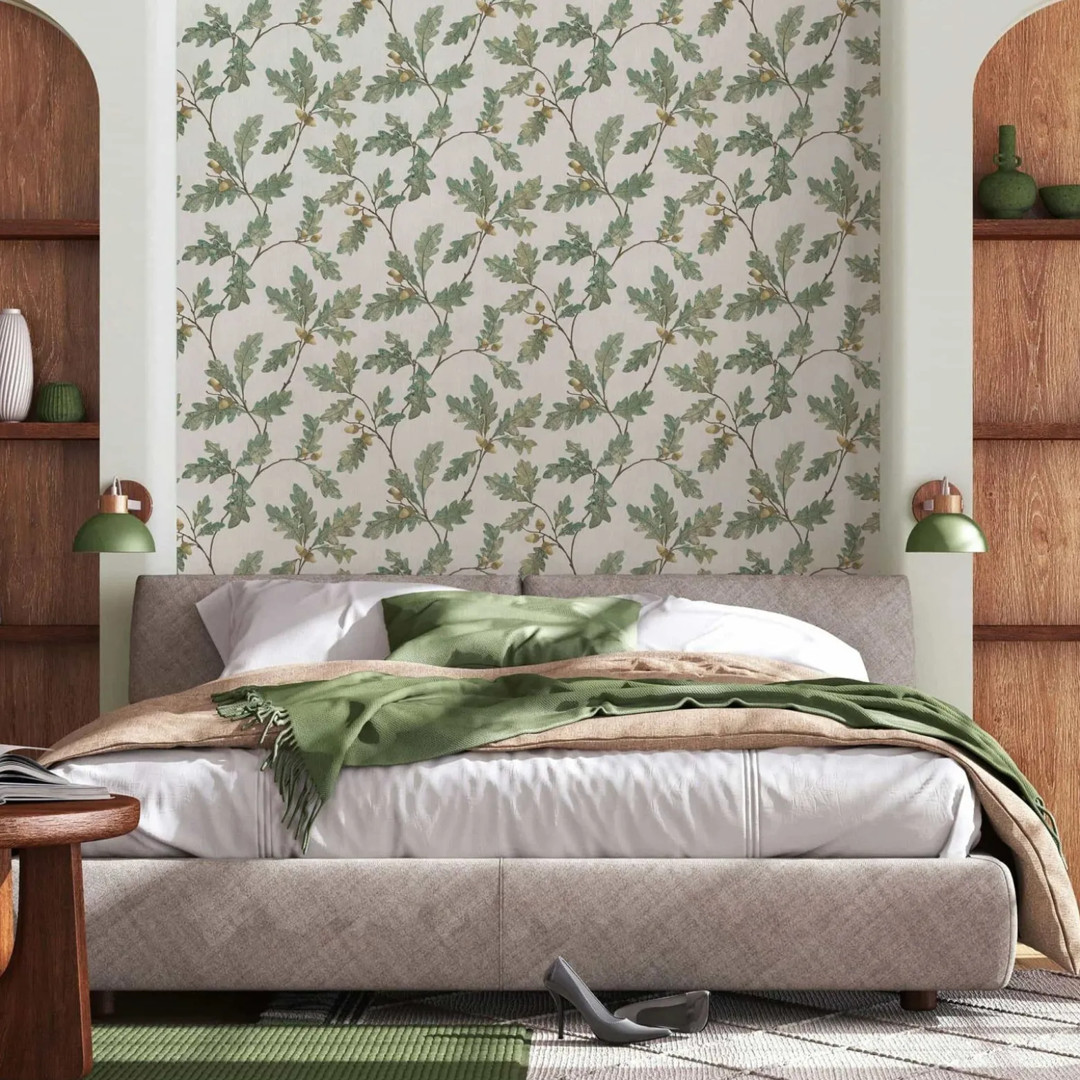 Vliestapete Blätter Floral Muster Grau Grün Braun 35379
