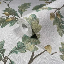 Vliestapete Blätter Floral Muster Grau Grün Braun 35379