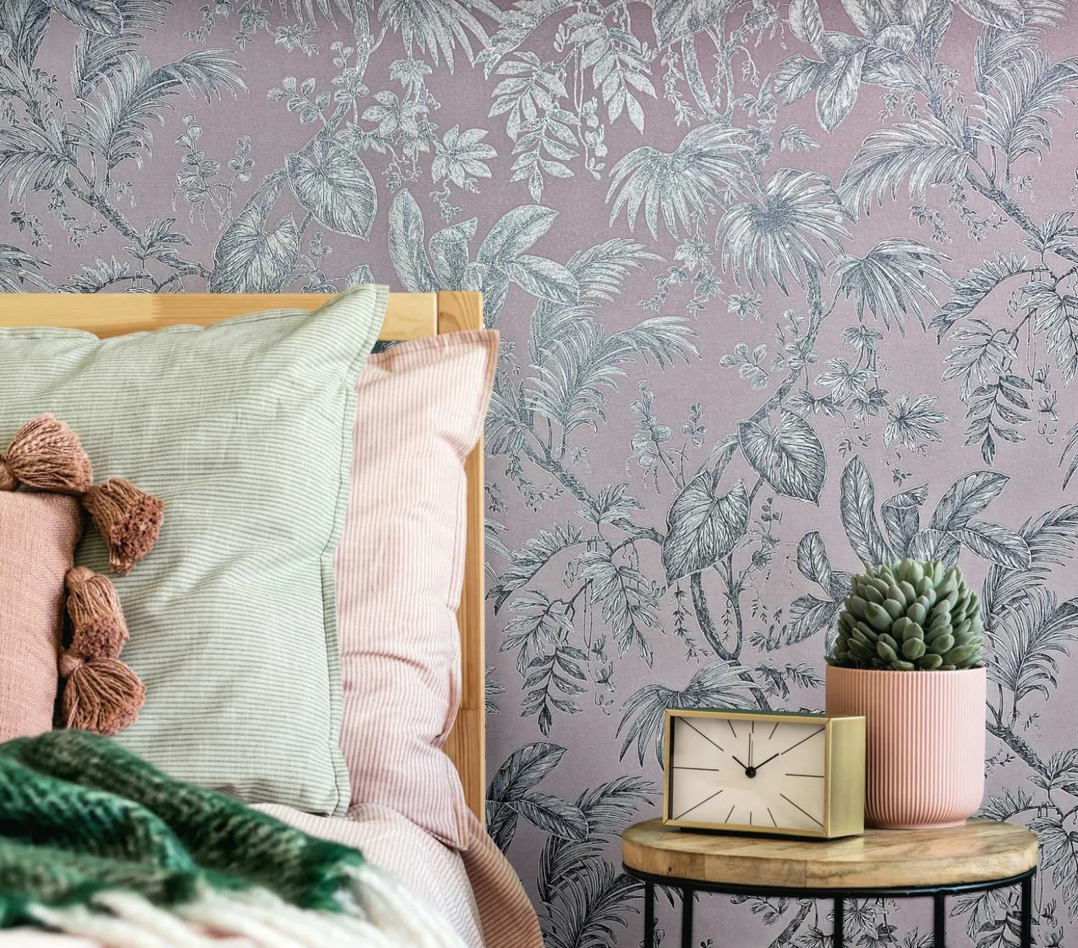 Vliestapete Blätter Floral Rosa Silber Metallic 82339