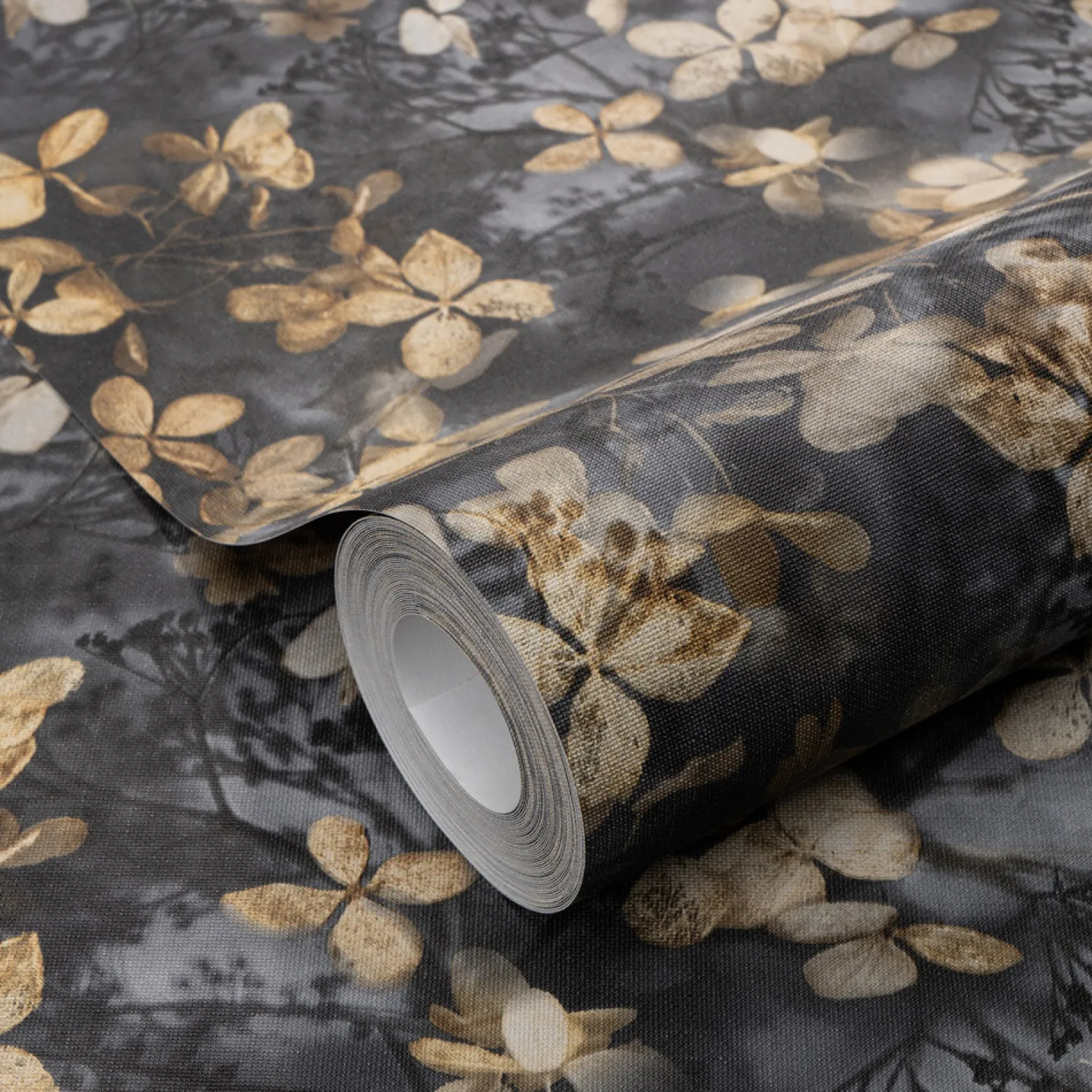 Vliestapete Blätter Floral Schwarz Grau Gelb 10415-15