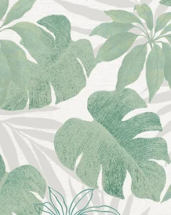 Vliestapete Blätter Floral silber grün metallic 31604