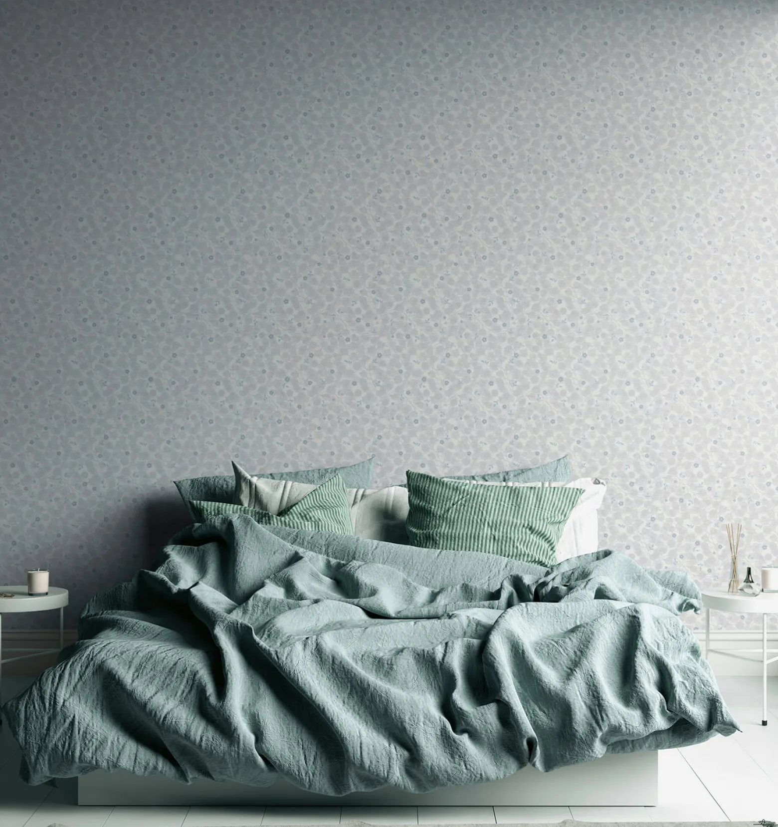 Vliestapete Blätter Floral Skandi Weiß Blau 39111-1