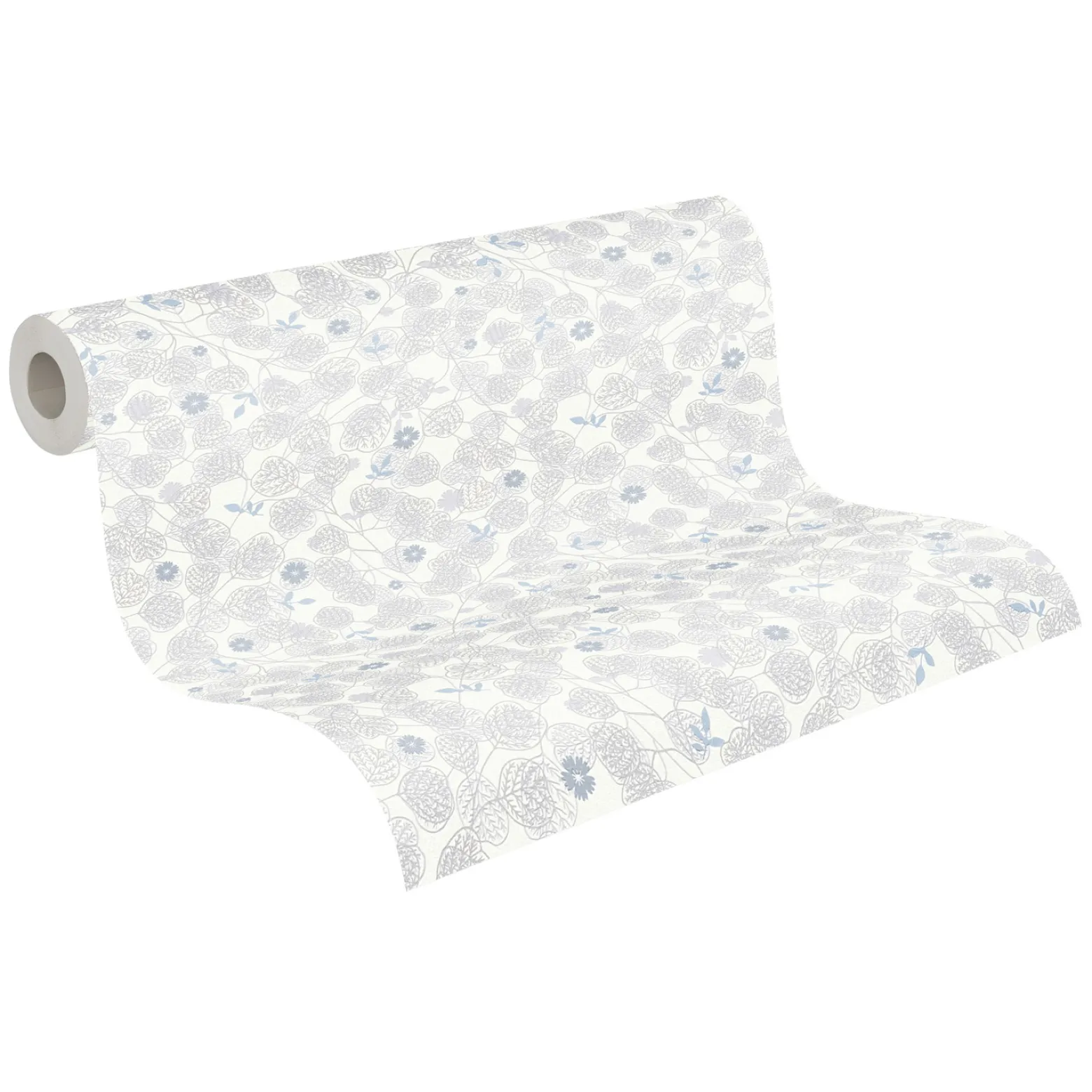 Vliestapete Blätter Floral Skandi Weiß Blau 39111-1