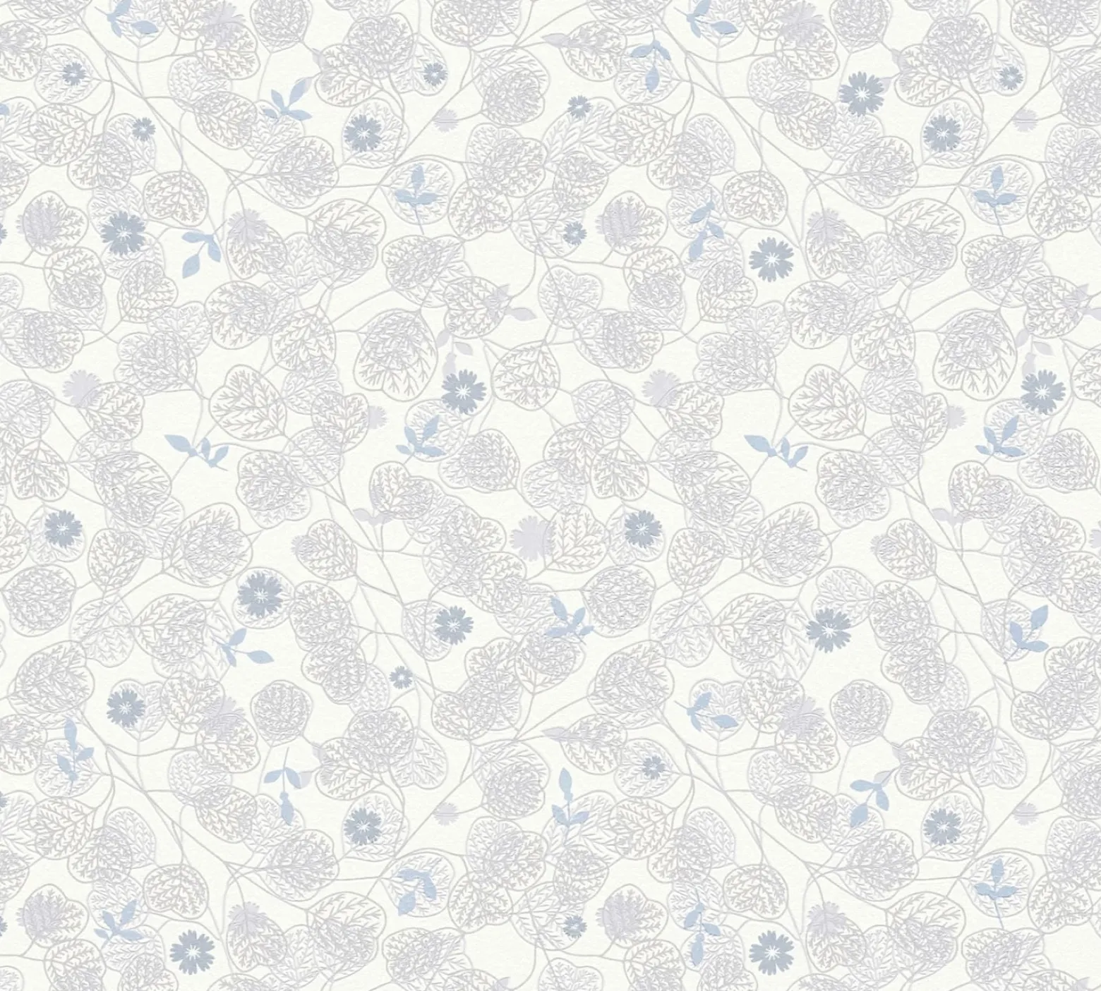 Vliestapete Blätter Floral Skandi Weiß Blau 39111-1