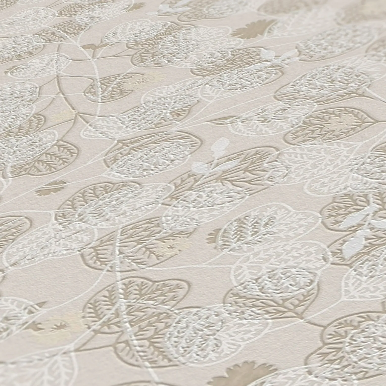 Vliestapete Blätter Floral Skandi Beige Weiß 39111-2
