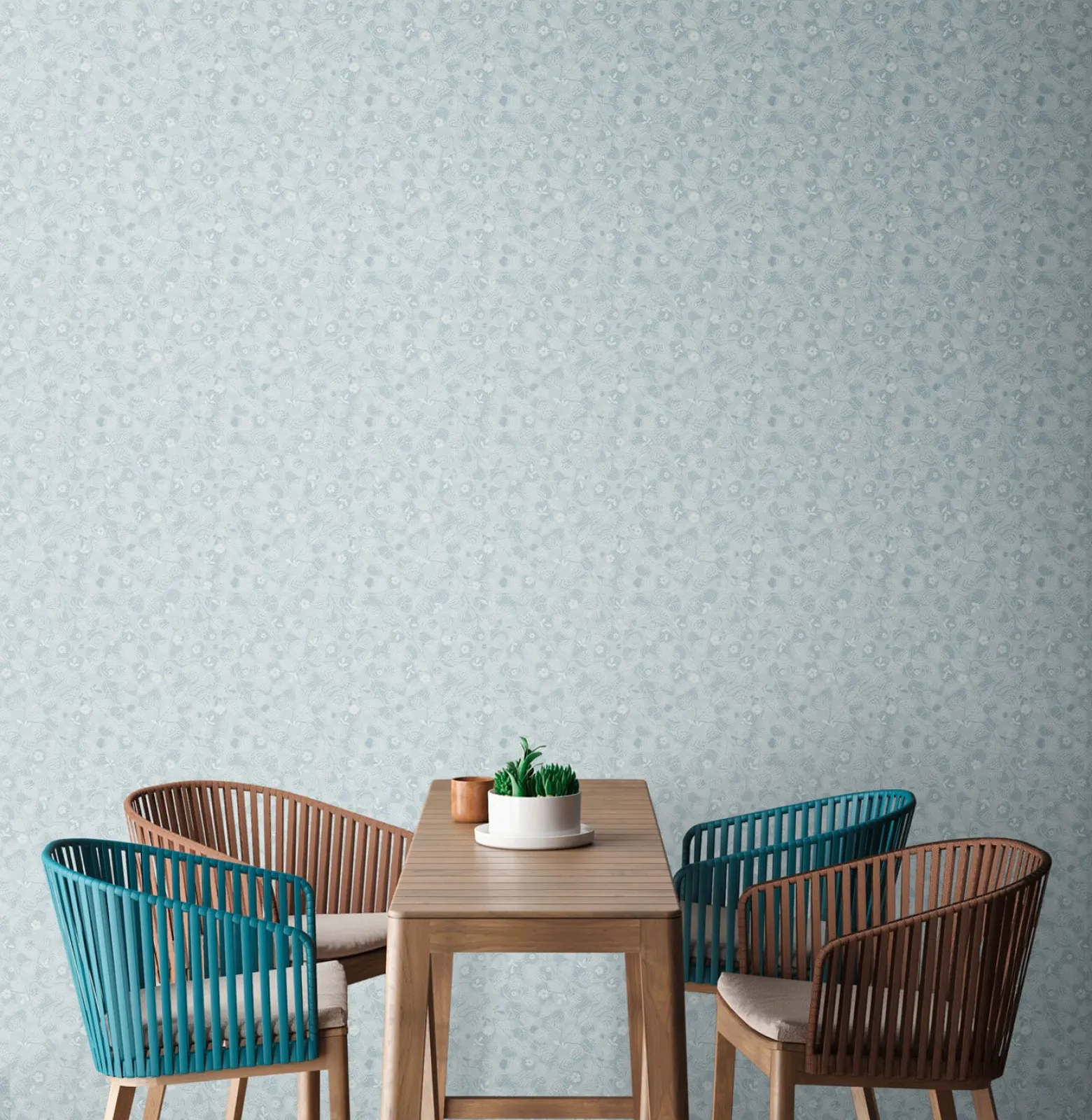Vliestapete Blätter Floral Skandi Blau Weiß 39111-4