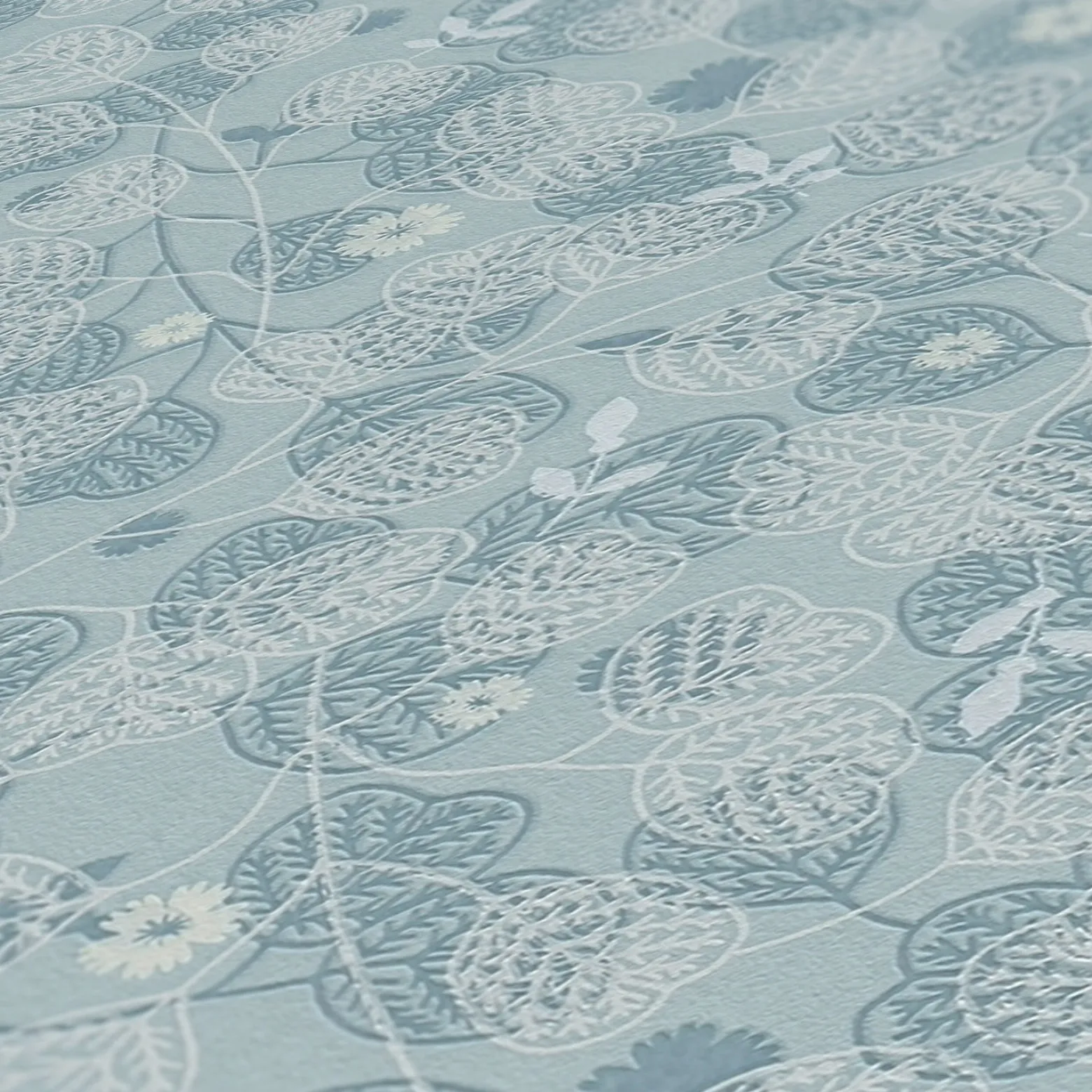 Vliestapete Blätter Floral Skandi Blau Weiß 39111-4