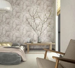Vliestapete Blätter Floral Struktur Rosa Grau 34511