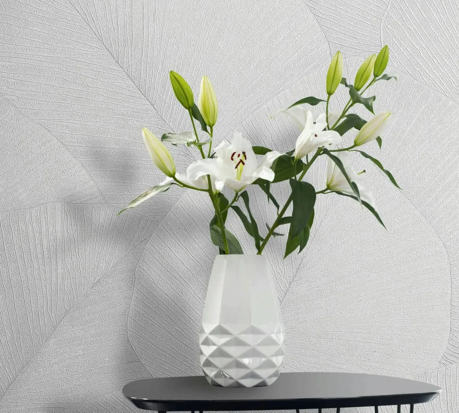 Vliestapete Blätter Floral Struktur Weiß Grau 34507