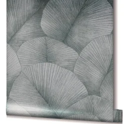 Vliestapete Blätter Floral Struktur Silber Metallic 34514