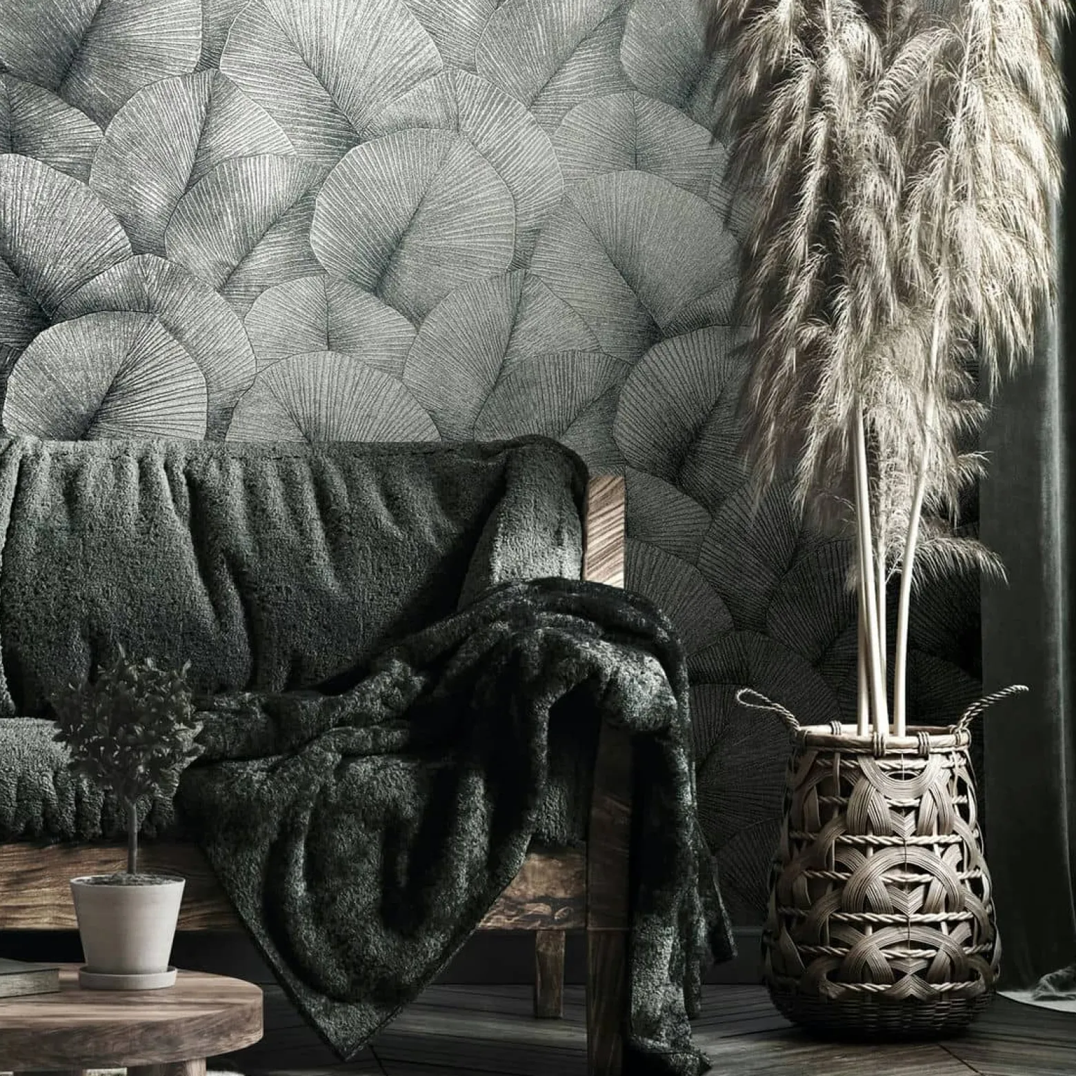 Vliestapete Blätter Floral Struktur Silber Metallic 34514