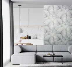 Vliestapete Blätter Floral Struktur Blau Grau 34512