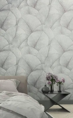 Vliestapete Blätter Floral Struktur Blau Grau 34512