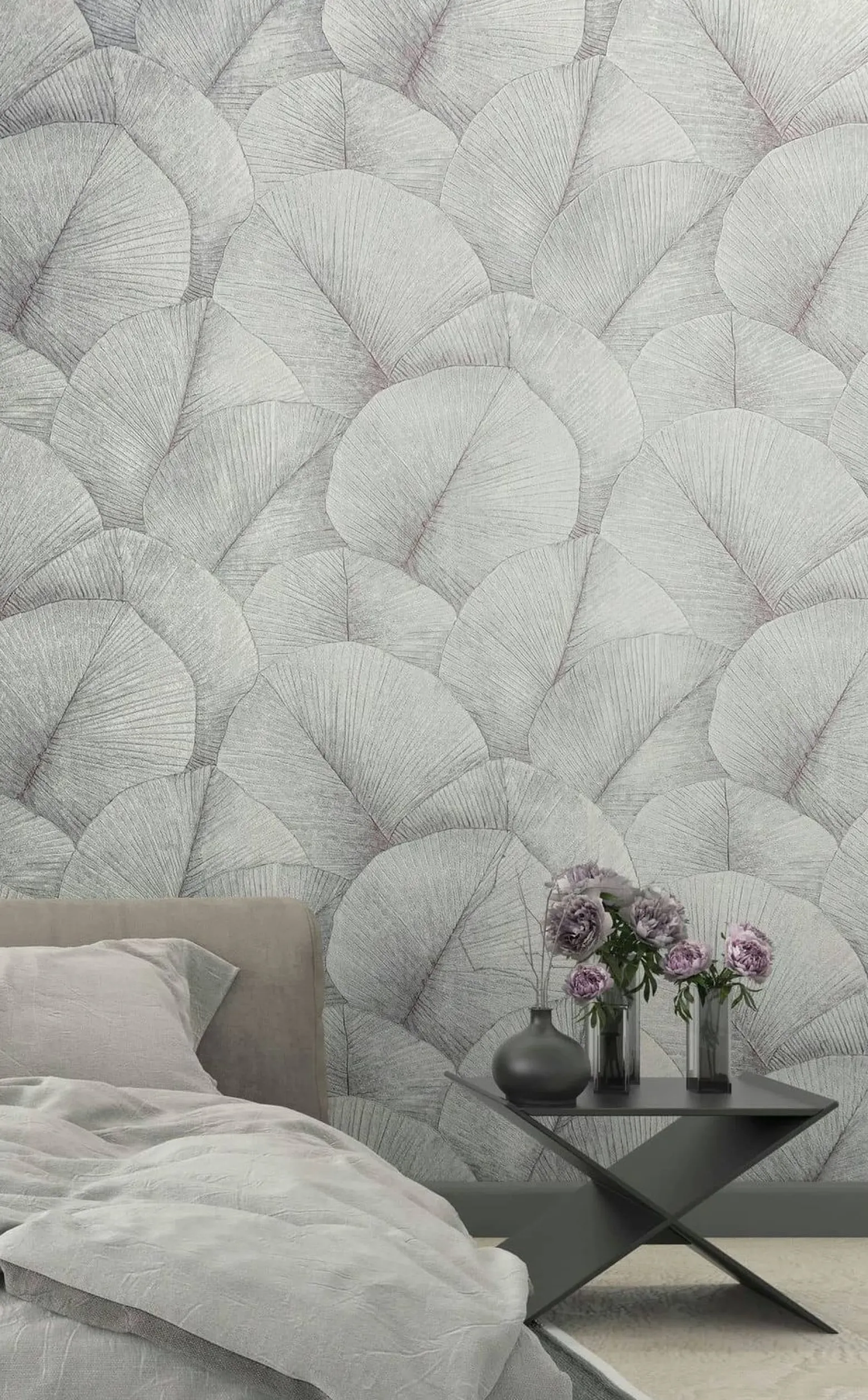 Vliestapete Blätter Floral Struktur Blau Grau 34512