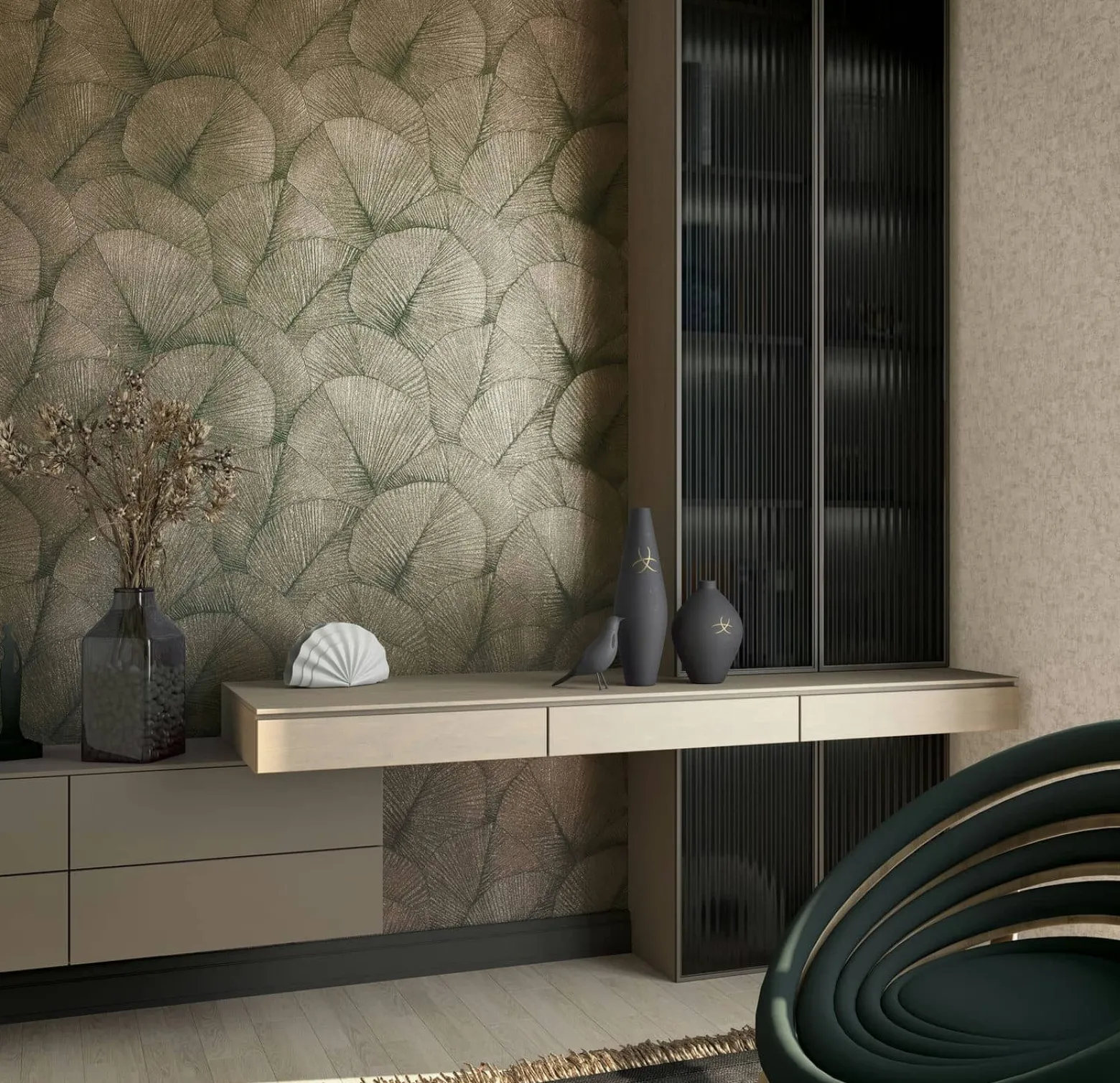 Vliestapete Blätter Floral Struktur Gold Metallic 34513