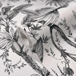 Vliestapete Blätter Floral Tropen Weiß Schwarz 82337