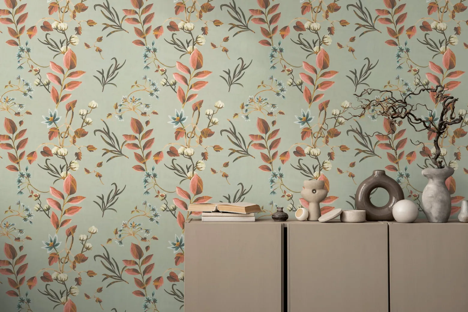 Vliestapete Blätter Floral Vintage Grün Grau 78212-2