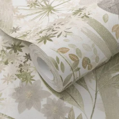 Vliestapete Blätter Floral Weiß Grün Braun 10506-35