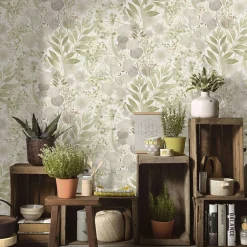 Vliestapete Blätter Floral Weiß Grün Braun 10506-35