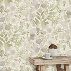Vliestapete Blätter Floral Weiß Grün Braun 10506-35